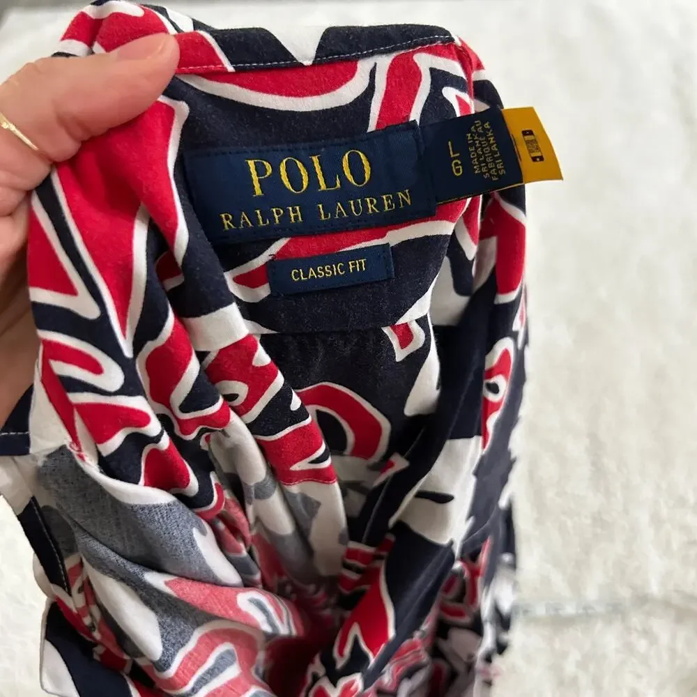 Polo Ralph Lauren Mens Hawaiian Shirt Sz L Navy Red Preppy Summer Country Club